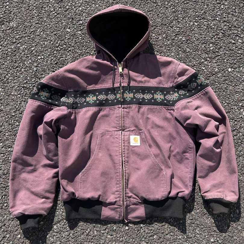 Ethnic retro pattern contrast color zipper lined jacket-Fineriform
