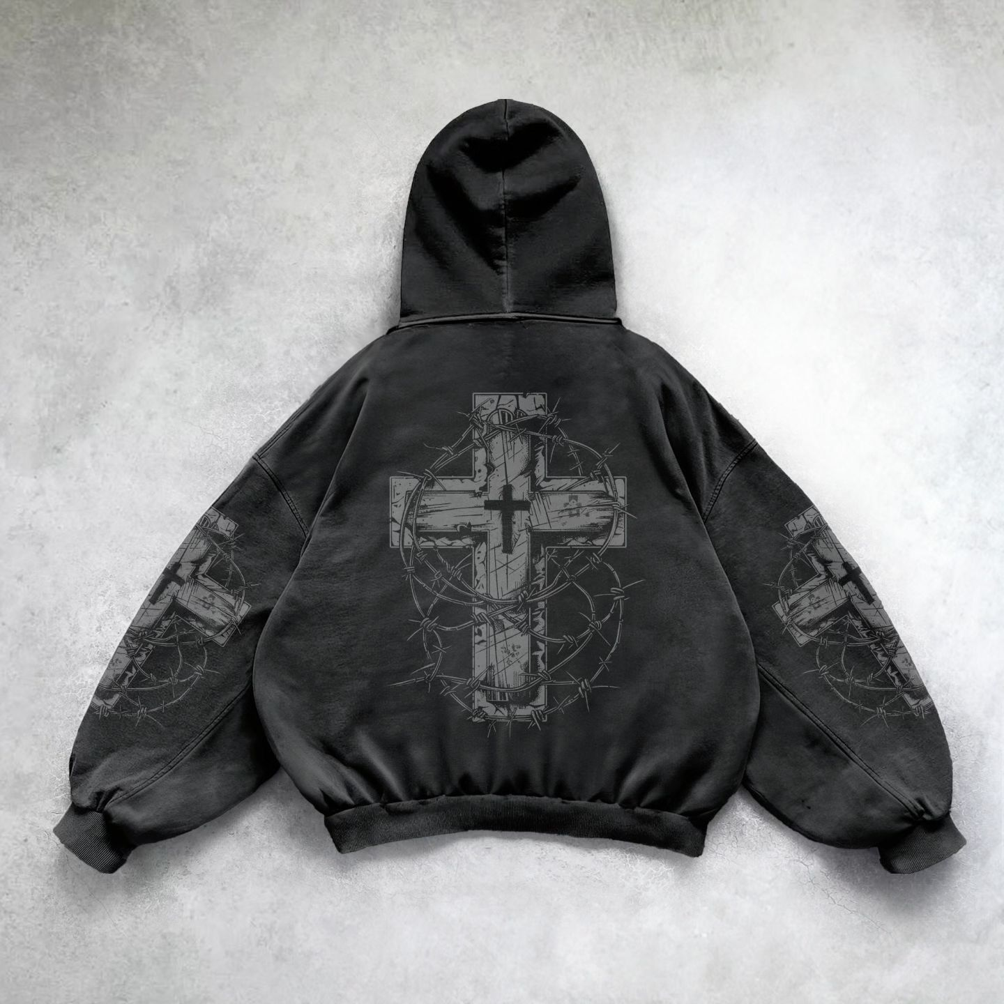 Cross vintage print hoodie-Fineriform