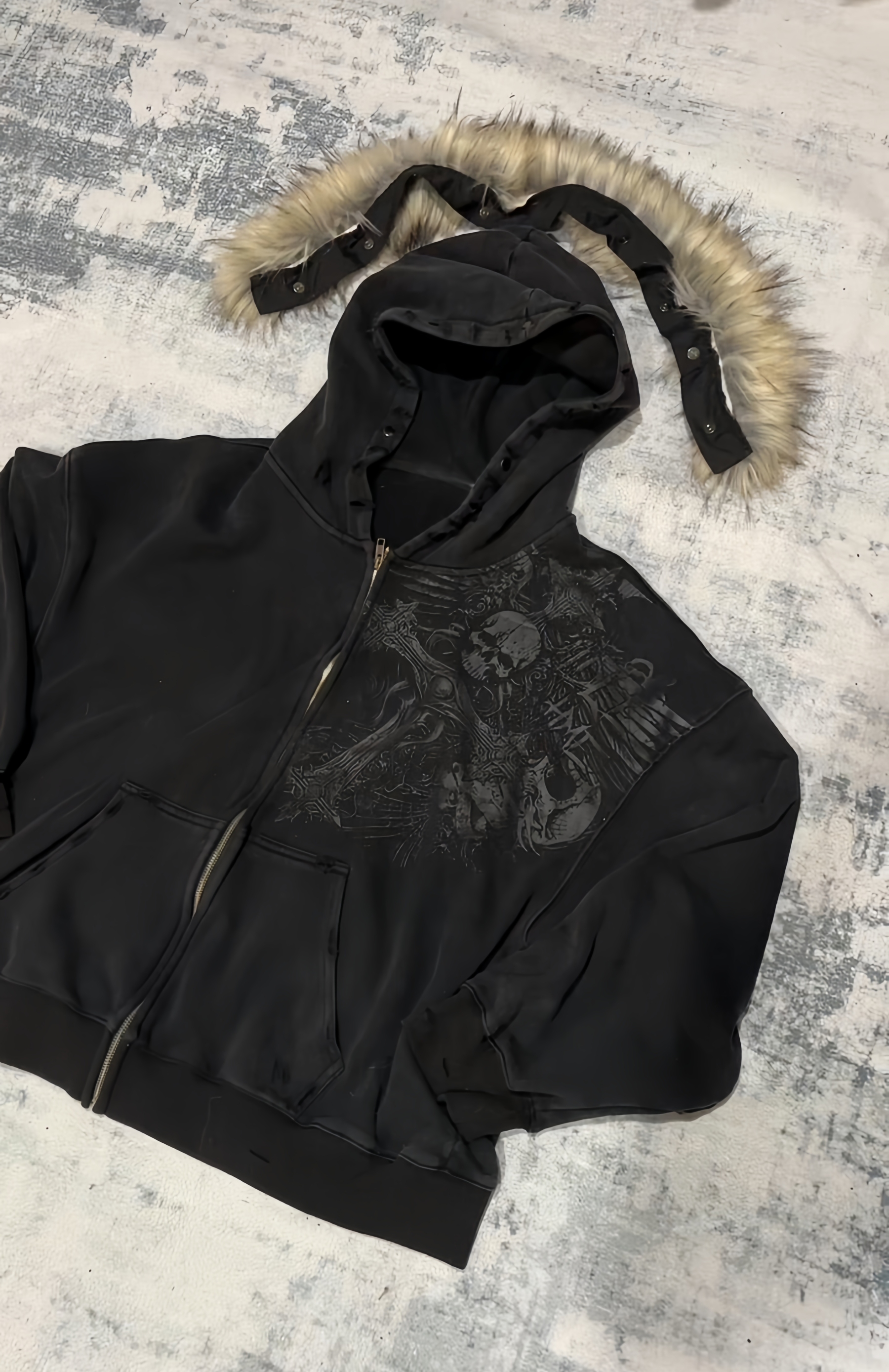 PROFOUND CROSS FUR ZIP-UP HOODIE-Fineriform
