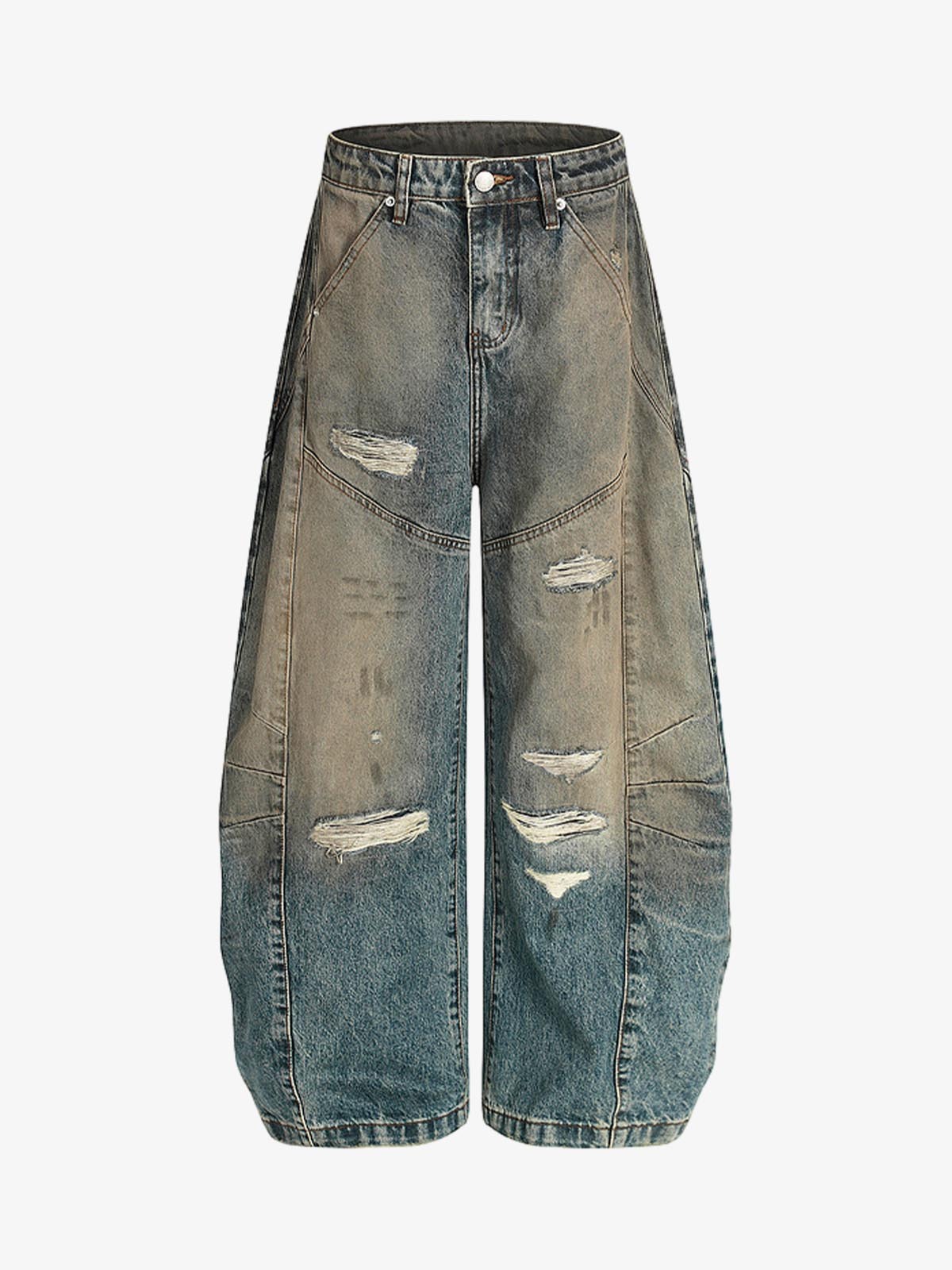 Vintage Mud-Dyed Distressed Barrel Jeans - 2537-Fineriform