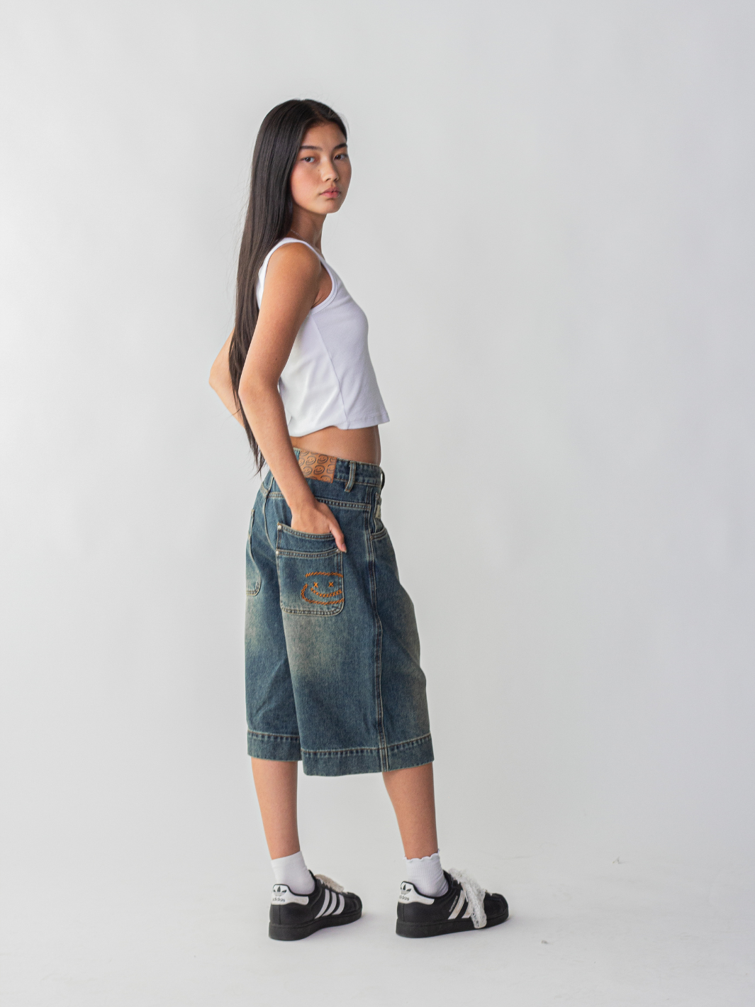 SMILEY STITCH JORTS - VINTAGE BLUE-Fineriform