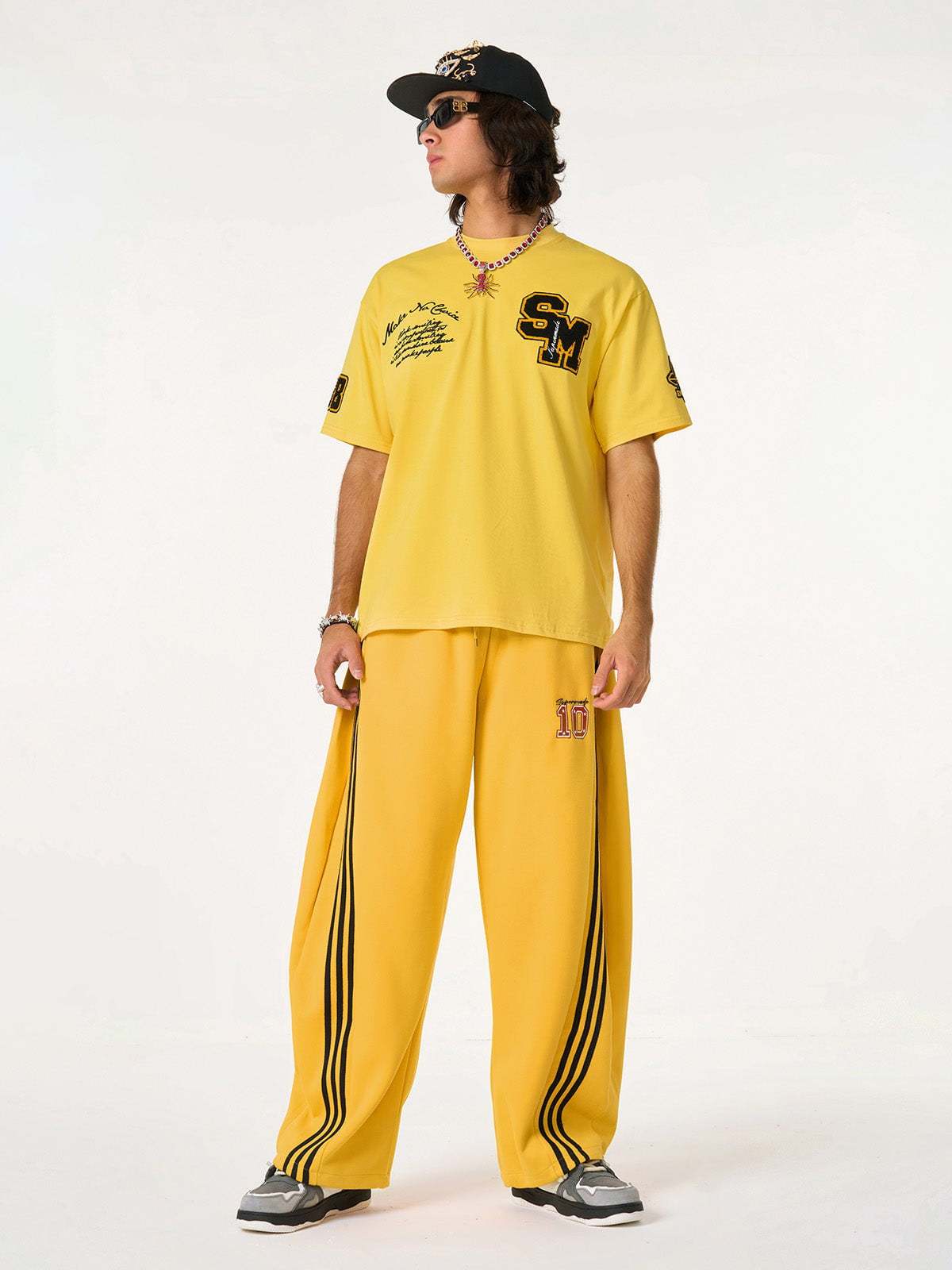 Fleece Vintage Side Stripe Drape Paratrooper Machete Wide Leg Pants - 2488-Fineriform