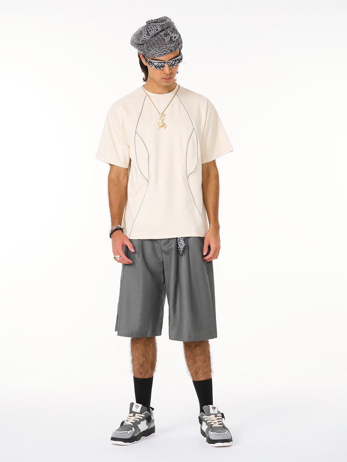 Functional Deconstructed Split Short-Sleeved T-Shirt - 2437-Fineriform