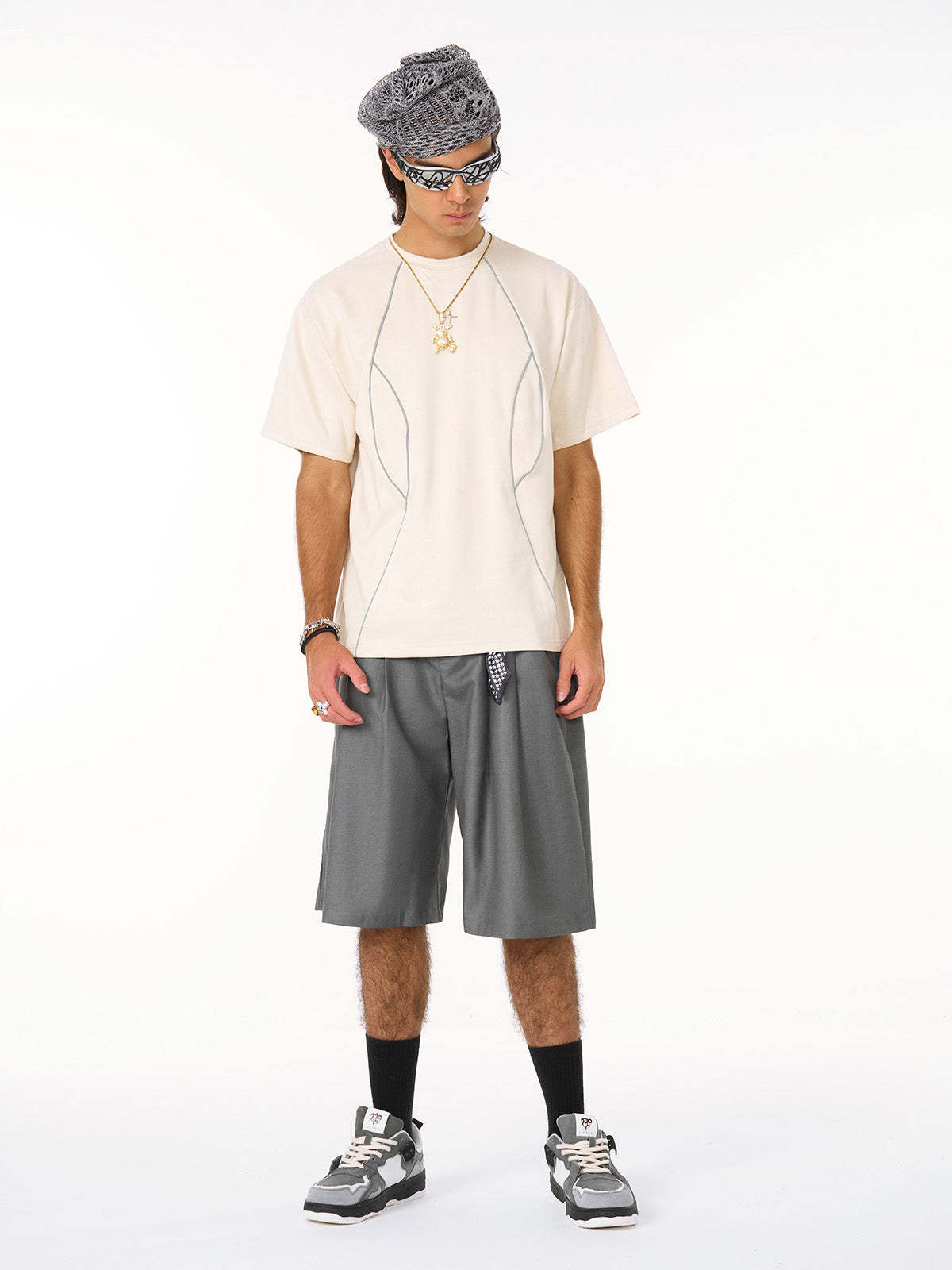 Functional Deconstructed Split Short-Sleeved T-Shirt - 2437-Fineriform