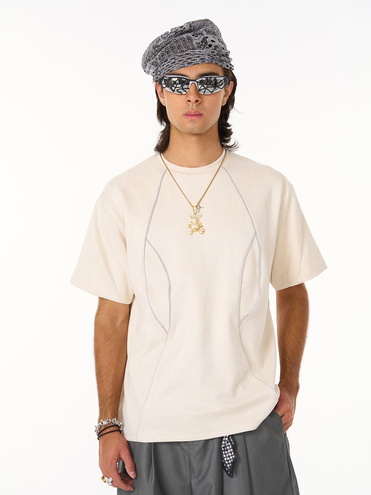 Functional Deconstructed Split Short-Sleeved T-Shirt - 2437-Fineriform
