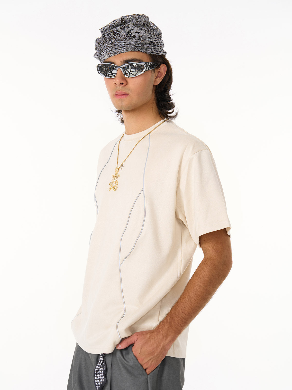 Functional Deconstructed Split Short-Sleeved T-Shirt - 2437-Fineriform