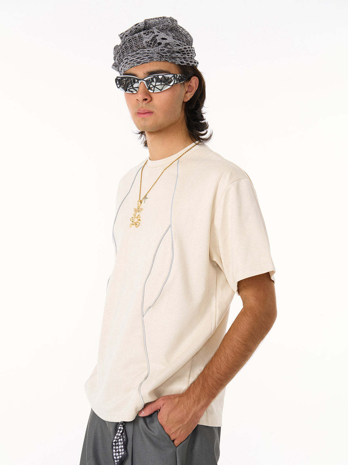 Functional Deconstructed Split Short-Sleeved T-Shirt - 2437-Fineriform