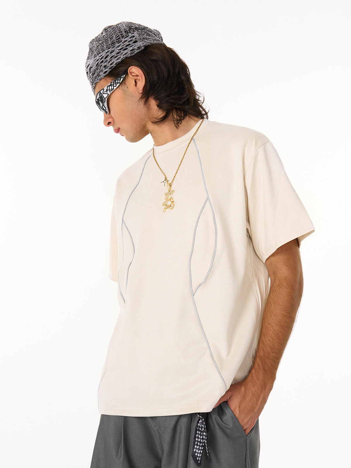 Functional Deconstructed Split Short-Sleeved T-Shirt - 2437-Fineriform