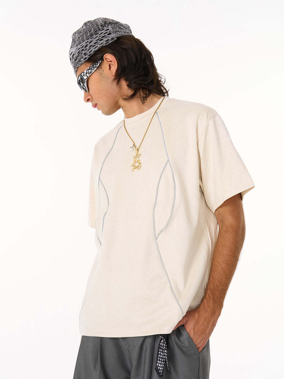 Functional Deconstructed Split Short-Sleeved T-Shirt - 2437-Fineriform