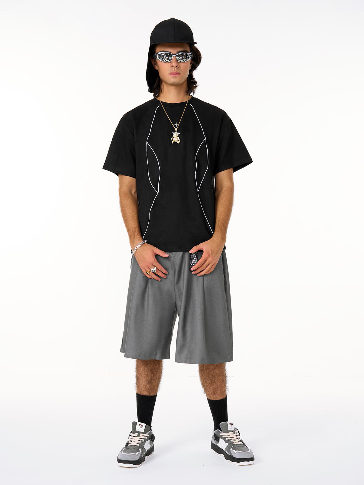 Functional Deconstructed Split Short-Sleeved T-Shirt - 2437-Fineriform