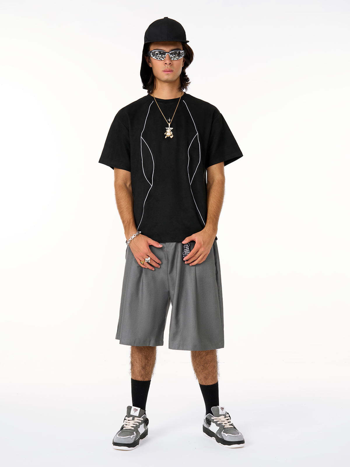 Functional Deconstructed Split Short-Sleeved T-Shirt - 2437-Fineriform