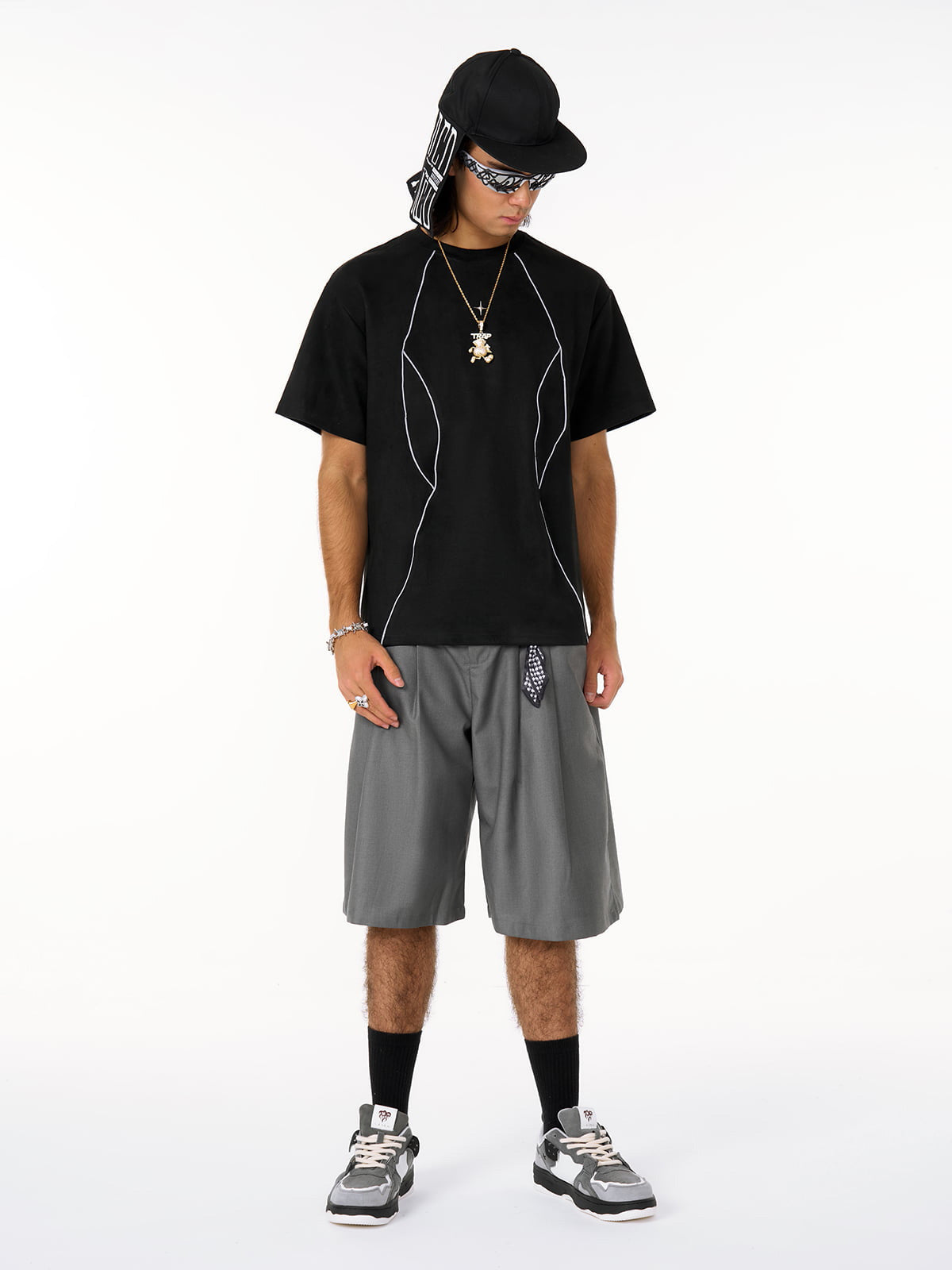 Functional Deconstructed Split Short-Sleeved T-Shirt - 2437-Fineriform