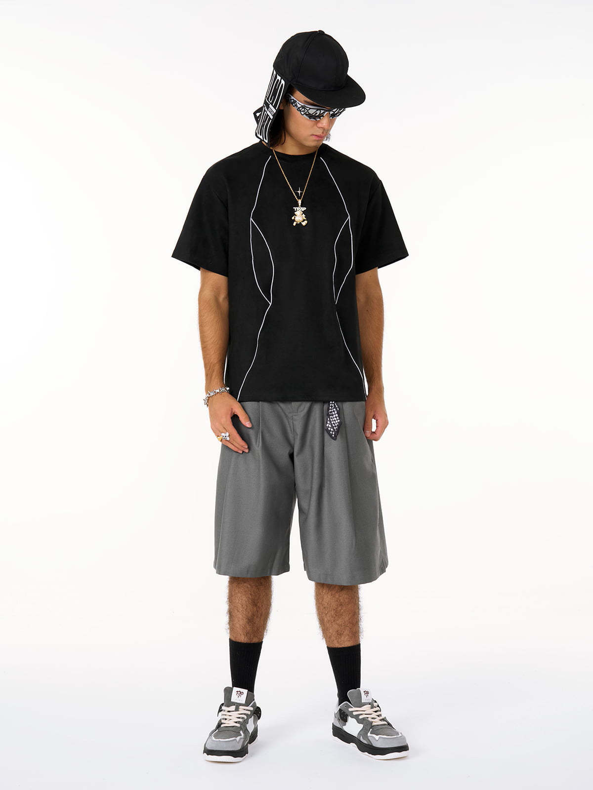 Functional Deconstructed Split Short-Sleeved T-Shirt - 2437-Fineriform