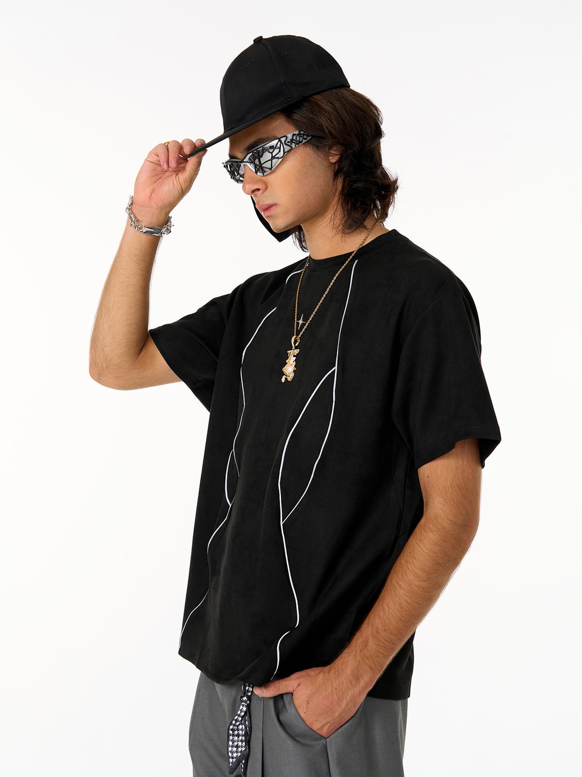 Functional Deconstructed Split Short-Sleeved T-Shirt - 2437-Fineriform