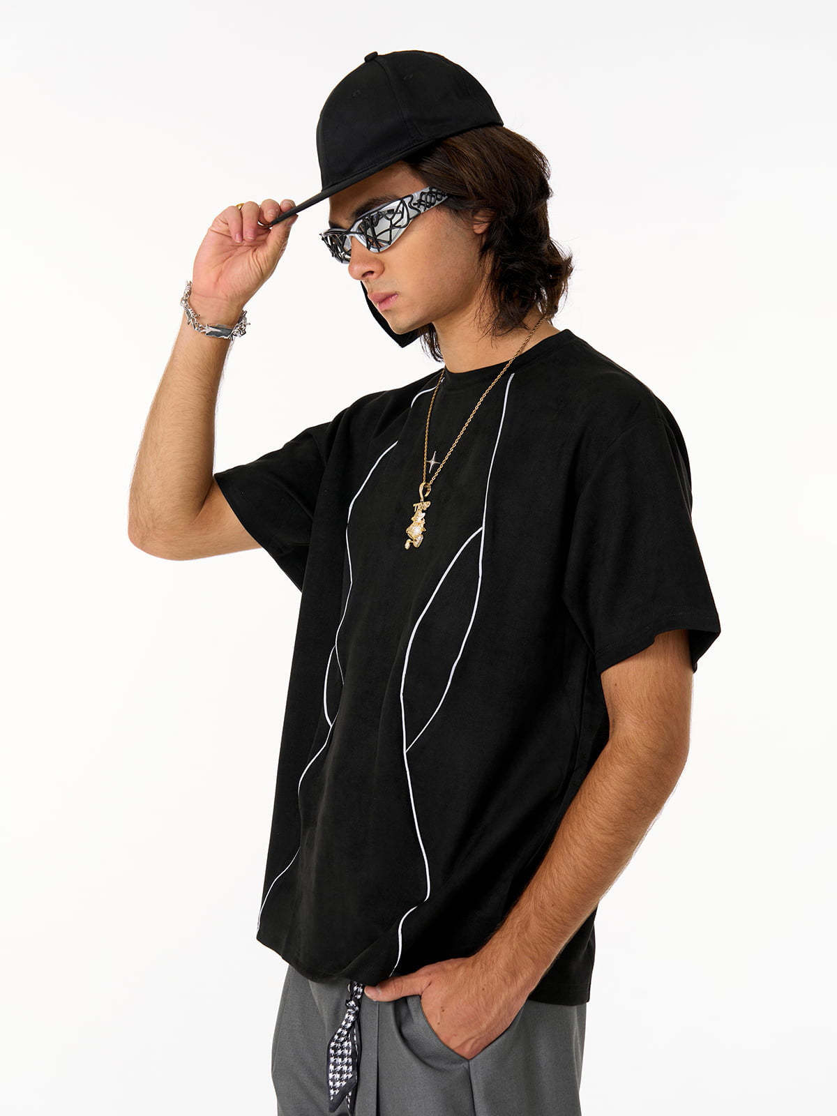 Functional Deconstructed Split Short-Sleeved T-Shirt - 2437-Fineriform