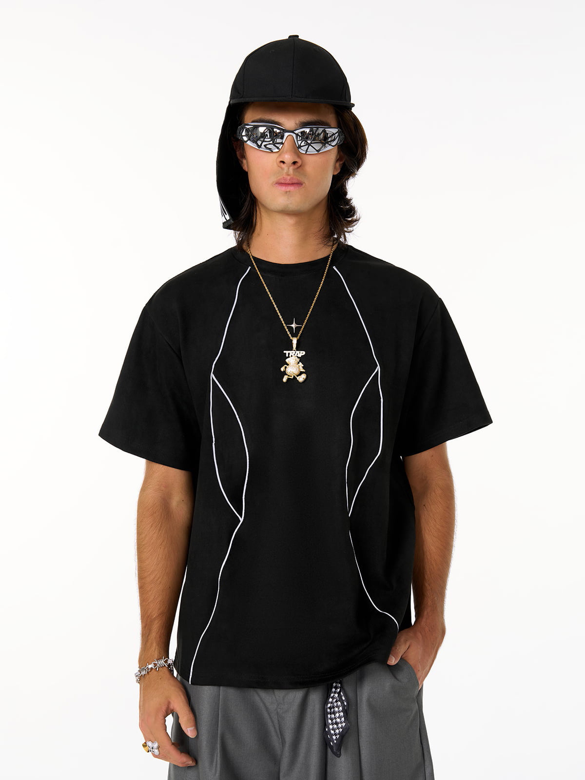 Functional Deconstructed Split Short-Sleeved T-Shirt - 2437-Fineriform