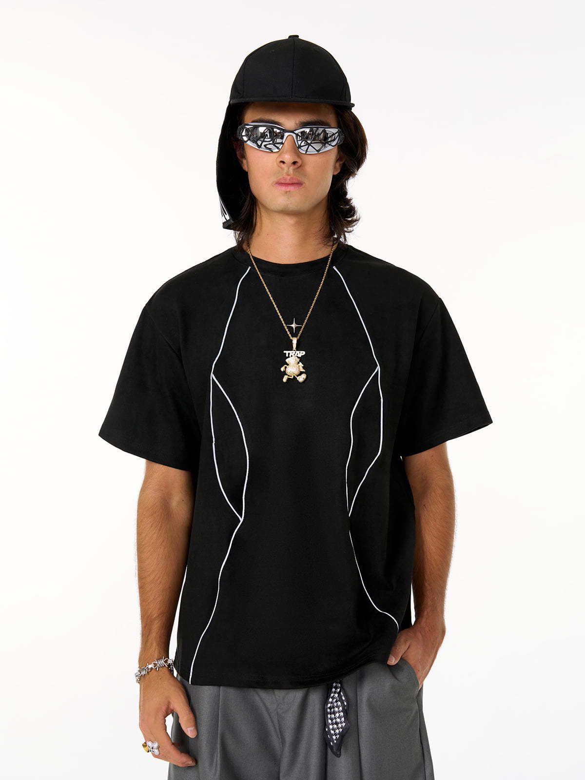Functional Deconstructed Split Short-Sleeved T-Shirt - 2437-Fineriform