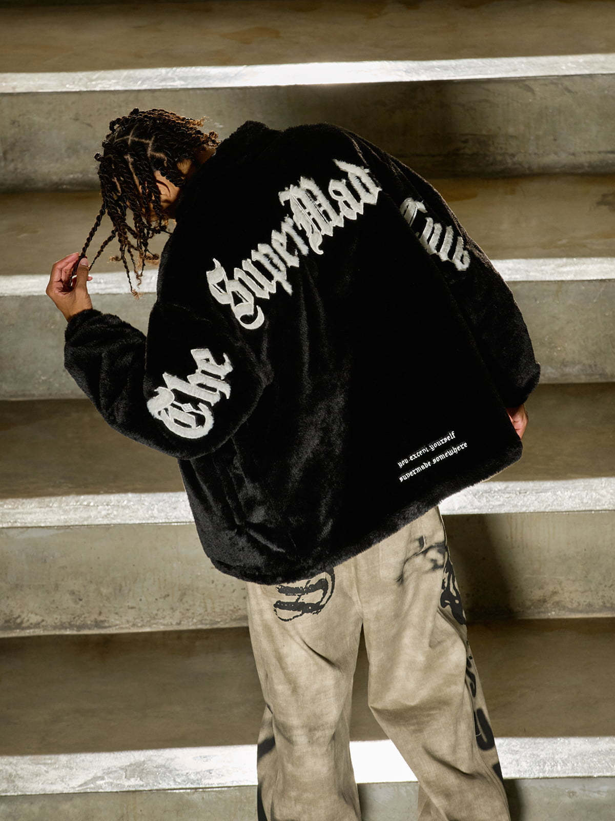 Thesupermade Street Letter Embroidered Fleece Jacket - 1838-Fineriform