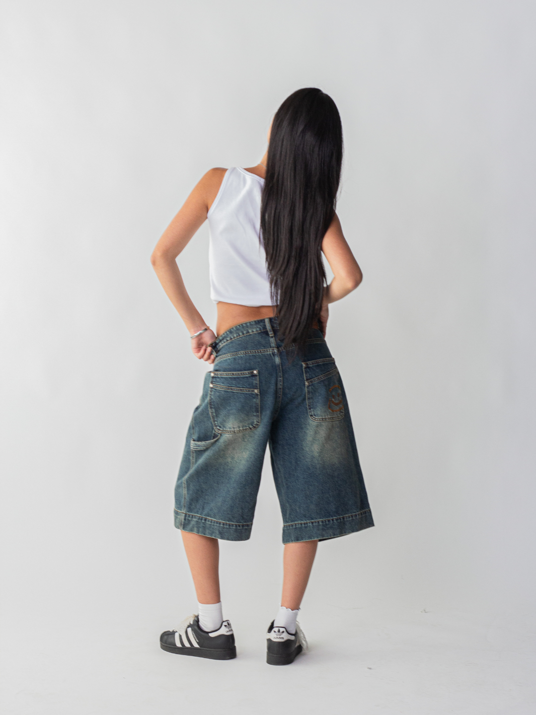 SMILEY STITCH JORTS - VINTAGE BLUE-Fineriform