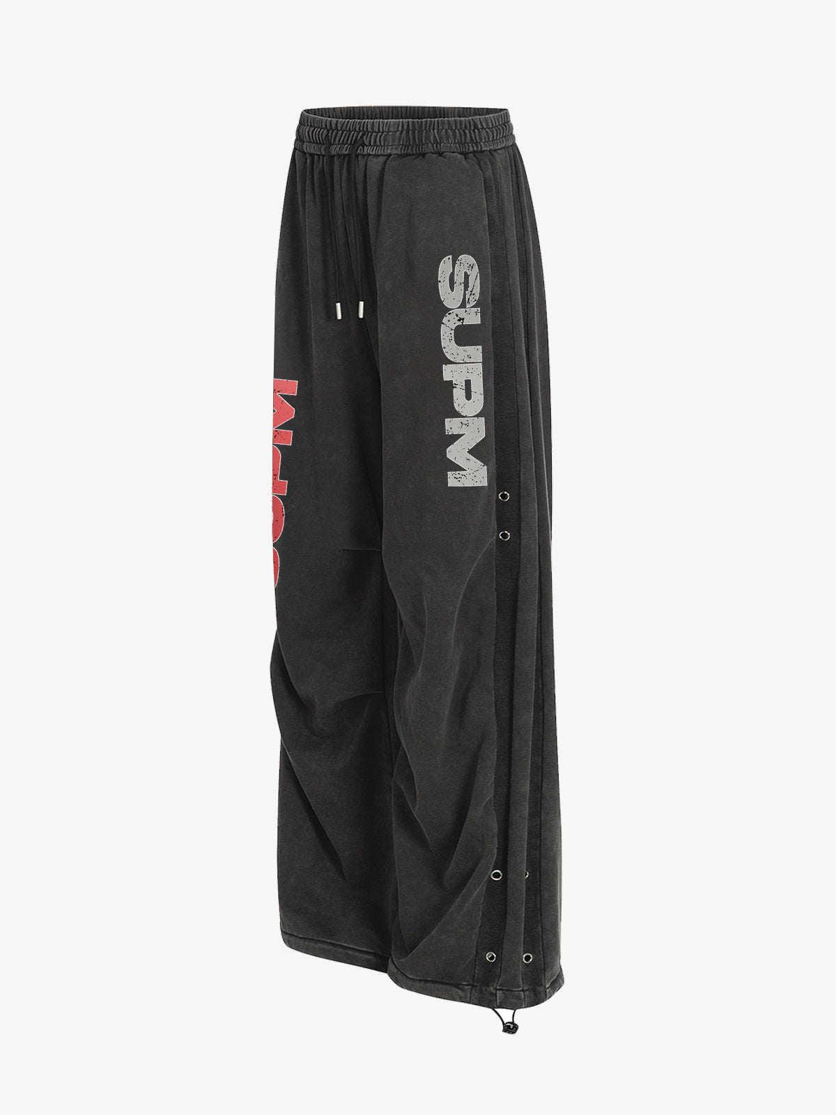 Street Washed Mottled Rivet Letter Print Baggy Sweatpants-Fineriform
