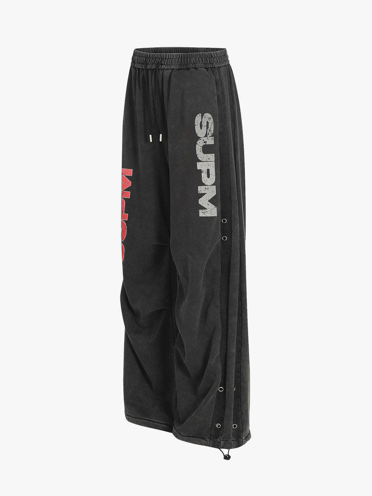 Street Washed Mottled Rivet Letter Print Baggy Sweatpants-Fineriform