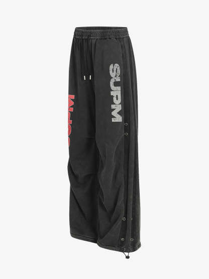 Street Washed Mottled Rivet Letter Print Baggy Sweatpants-Fineriform