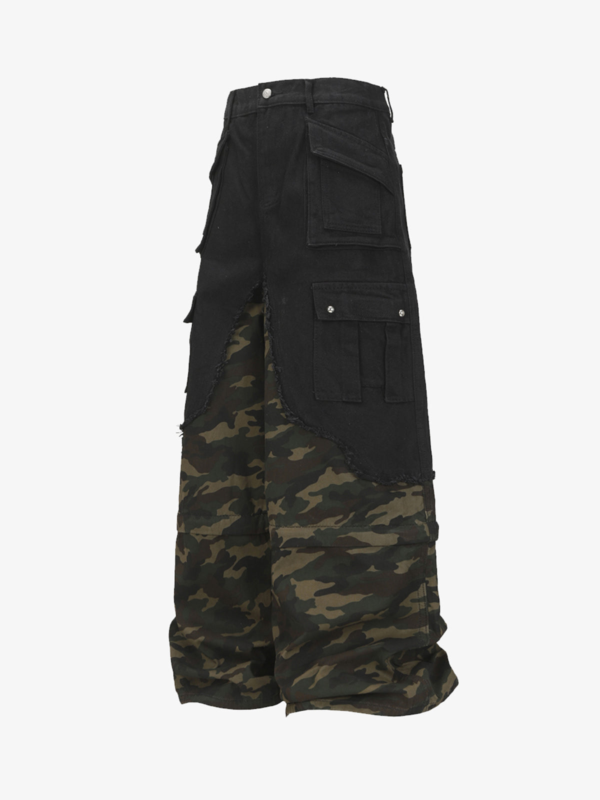 Retro Camouflage Faux Two-Piece Detachable Patchwork Pants-Fineriform