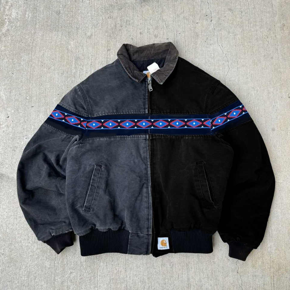 Vintage patchwork webbing tribal style lined jacket-Fineriform