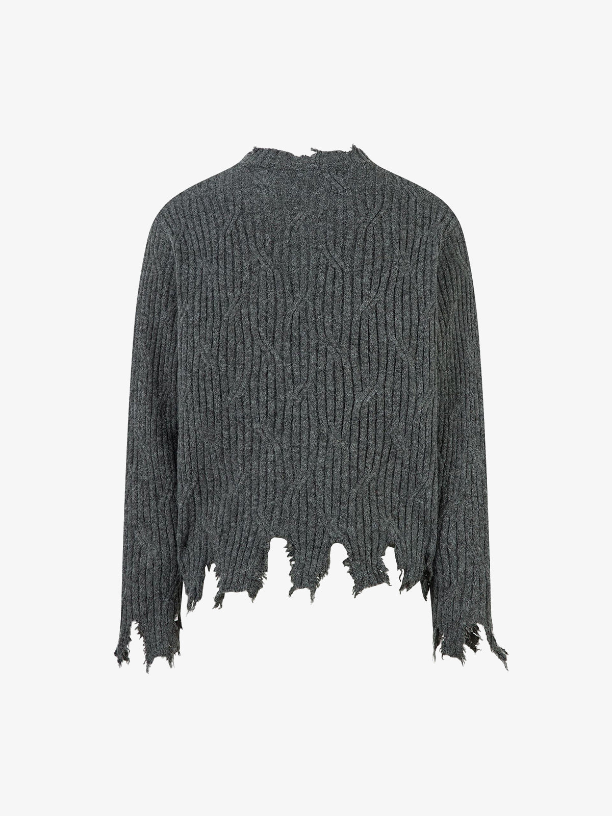 Knitted Distressed Diamond Pattern Raw Edge Sweater-Fineriform