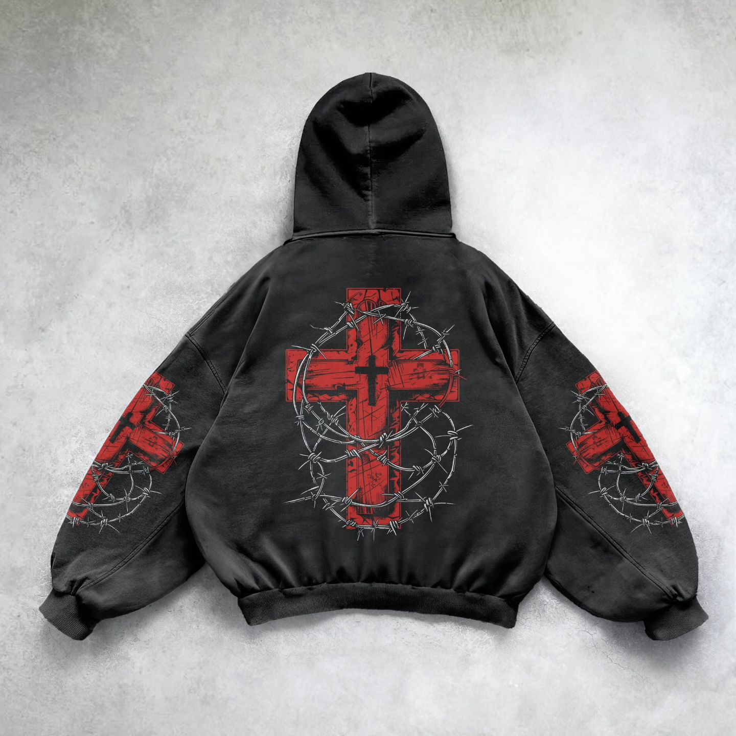 Cross vintage print hoodie-Fineriform