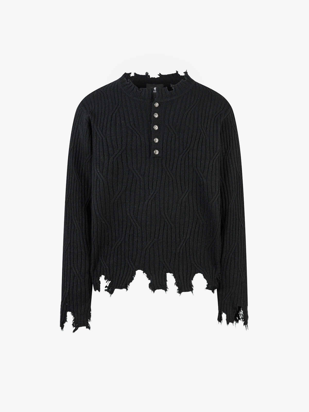 Knitted Distressed Diamond Pattern Raw Edge Sweater-Fineriform