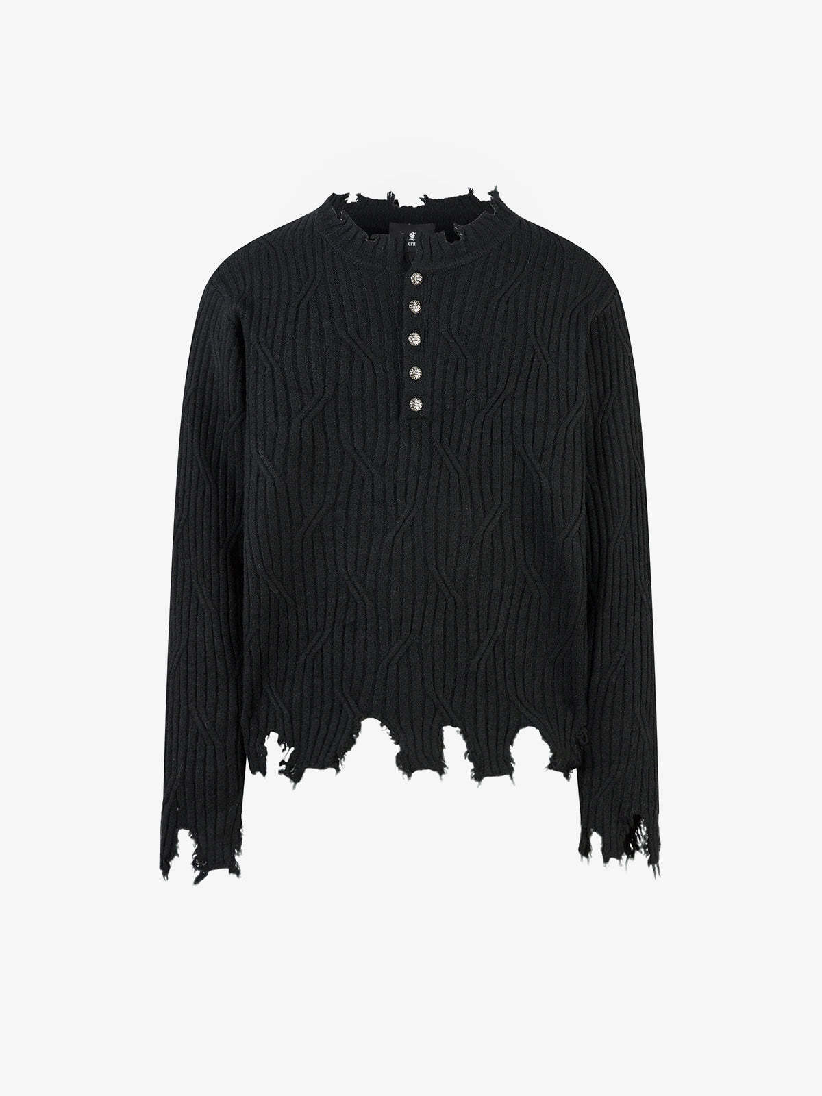 Knitted Distressed Diamond Pattern Raw Edge Sweater-Fineriform