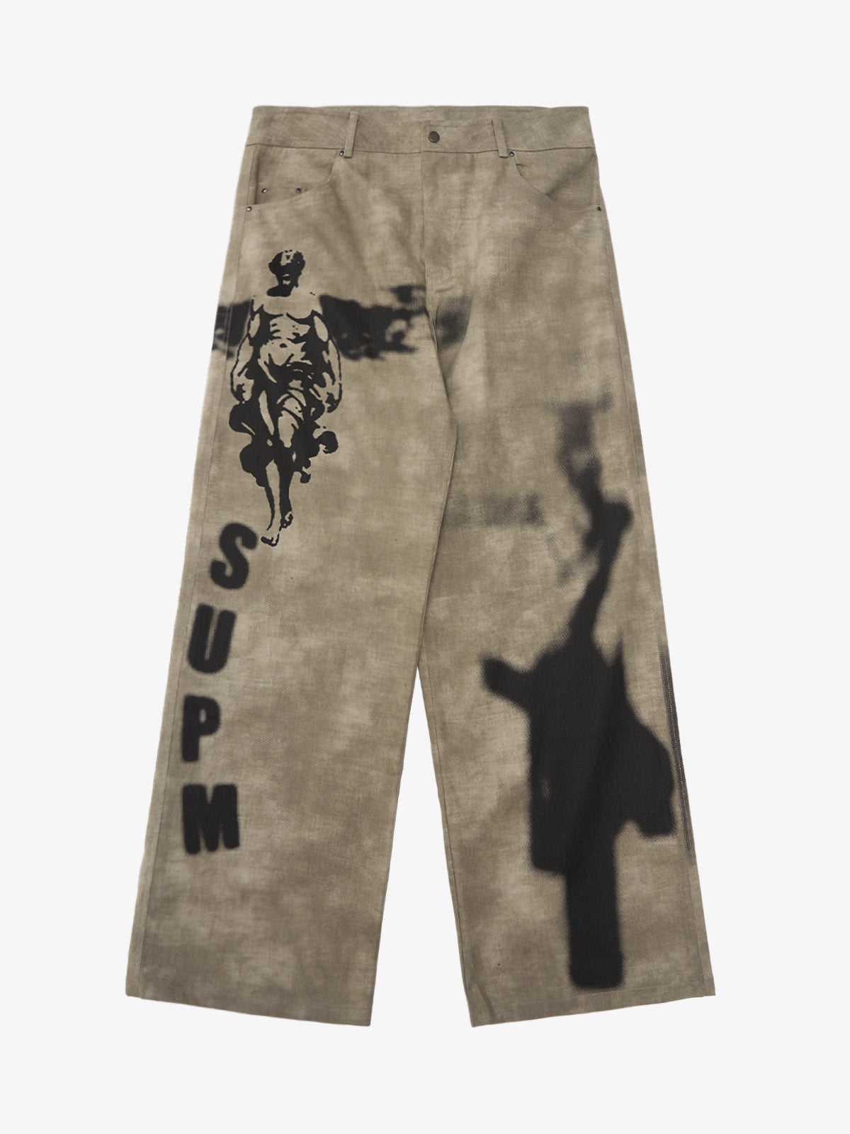 Original Large Cross Angel Print Distressed Jeans-Fineriform