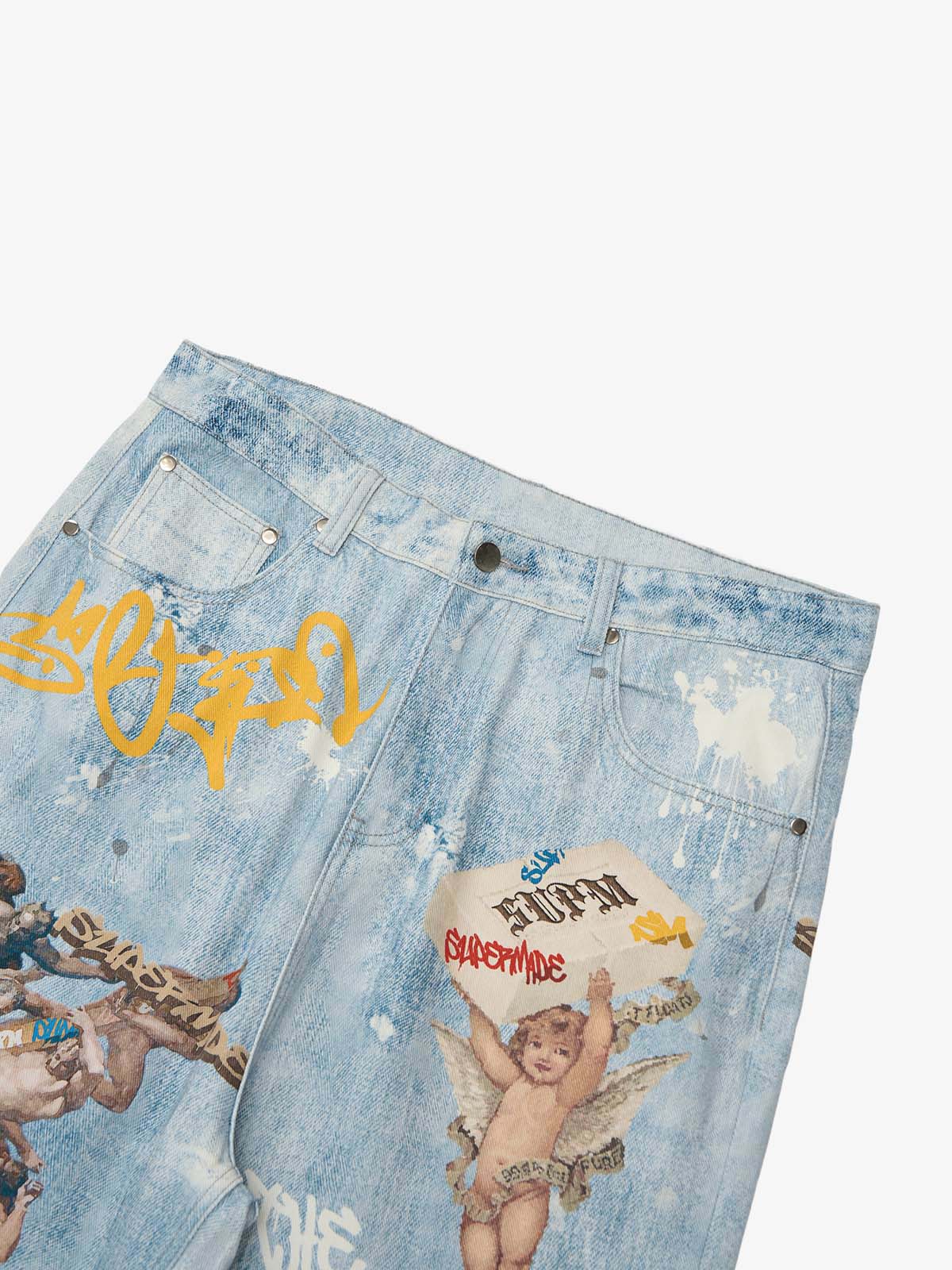 Retro Artistic Graffiti Angelic Prints Baggy Jeans-Fineriform
