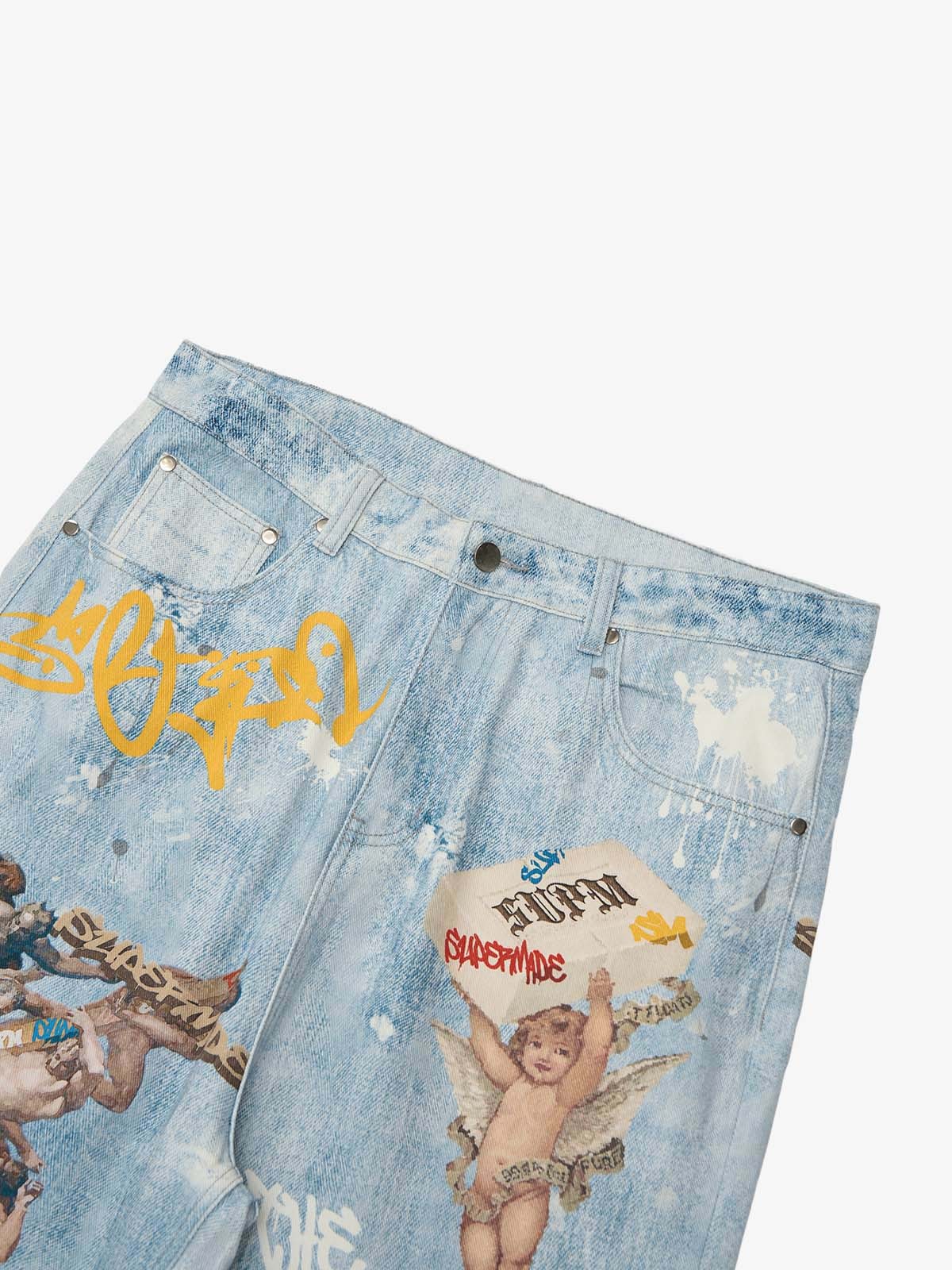 Retro Artistic Graffiti Angelic Prints Baggy Jeans-Fineriform