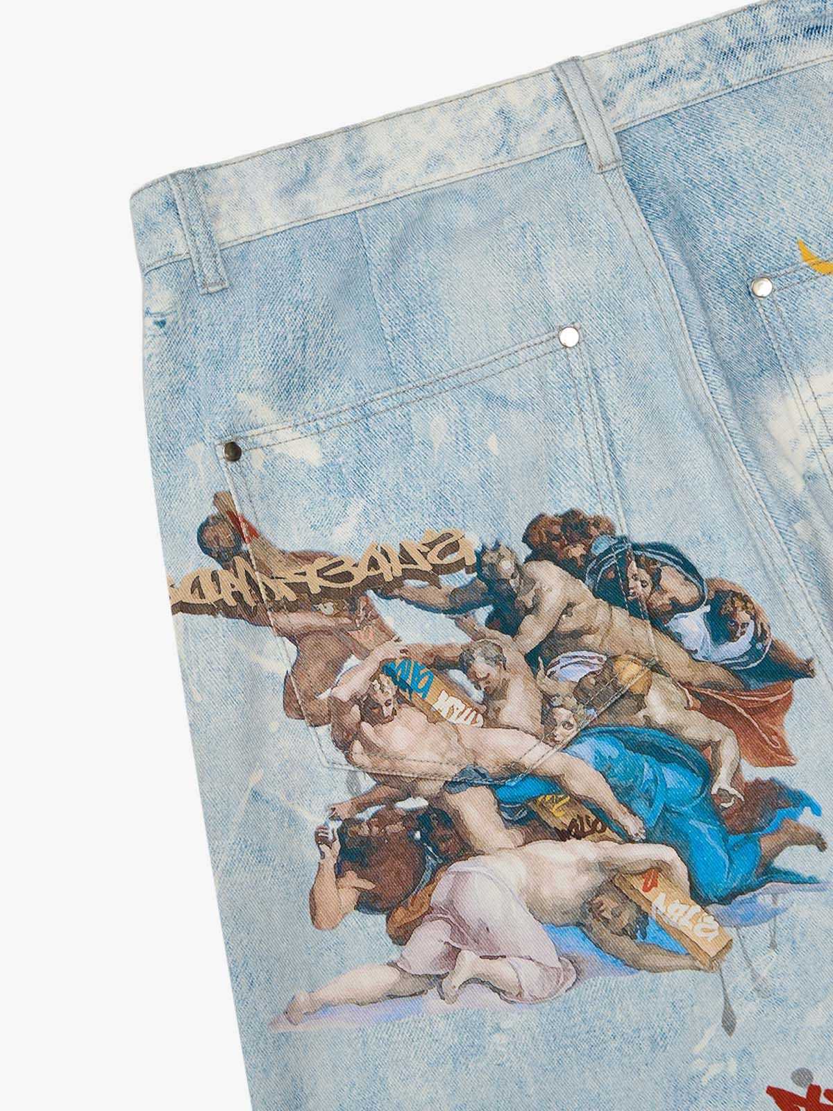 Retro Artistic Graffiti Angelic Prints Baggy Jeans-Fineriform