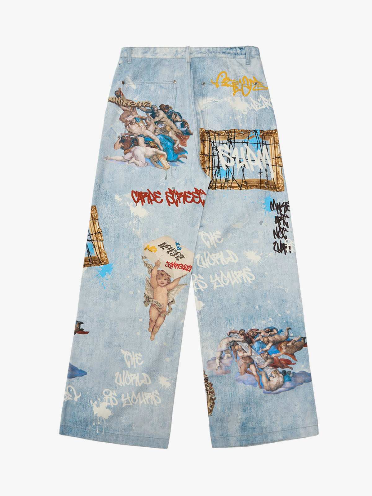 Retro Artistic Graffiti Angelic Prints Baggy Jeans-Fineriform