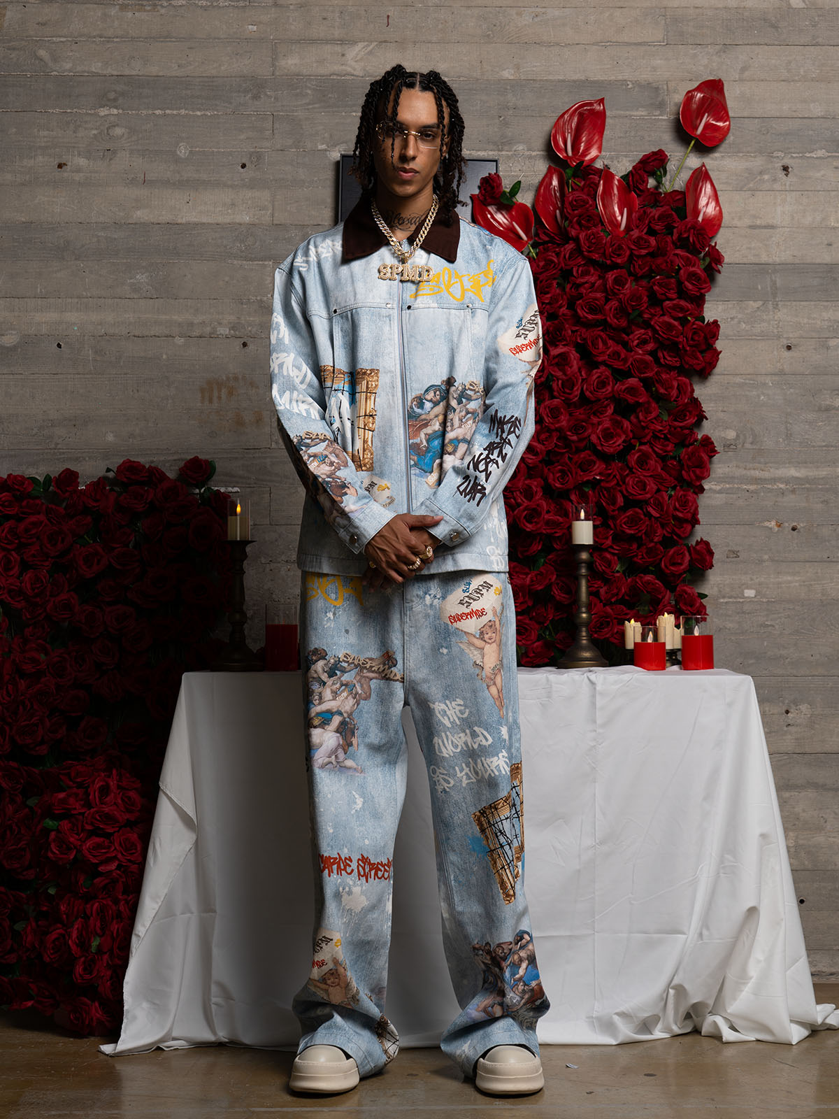 Retro Artistic Graffiti Angelic Prints Baggy Jeans-Fineriform