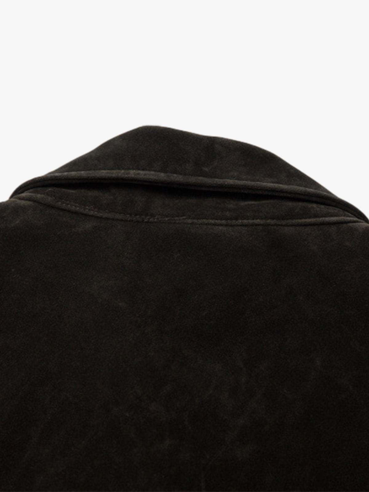 Retro Unique Metal Button Suede Lapel Bomber Jacket - 2538-Fineriform