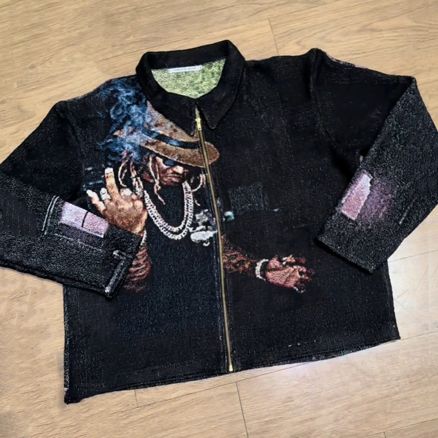 Hip Hop Tapestry Zip-Up Jacket-Fineriform