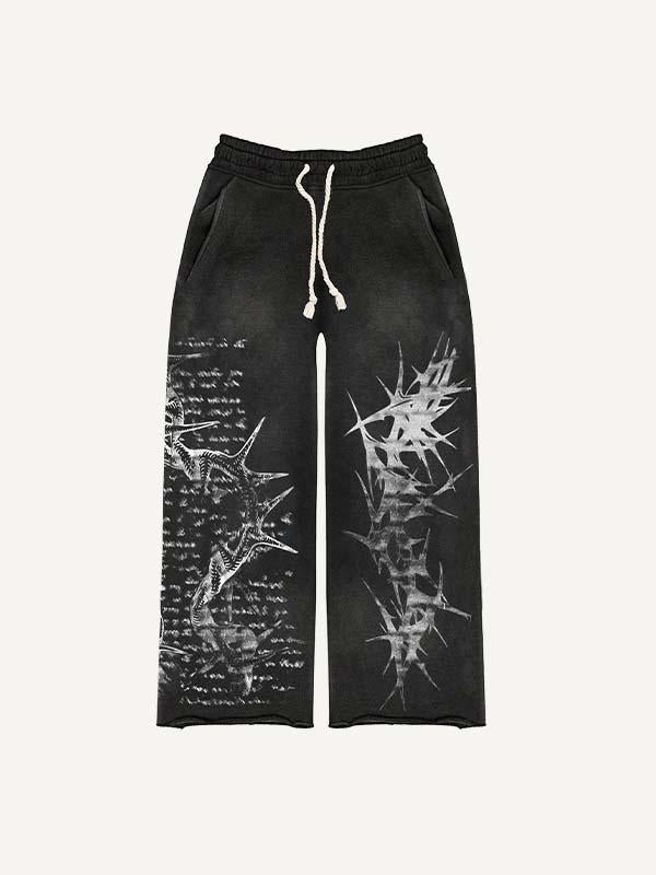 Skull&Cross&Graphic Print Elastic Waist Pants-Fineriform