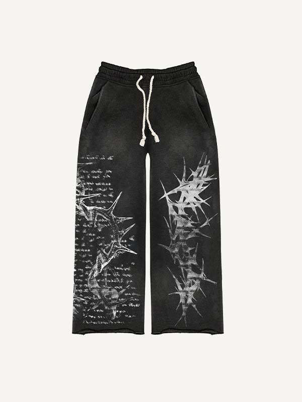 Skull&Cross&Graphic Print Elastic Waist Pants-Fineriform