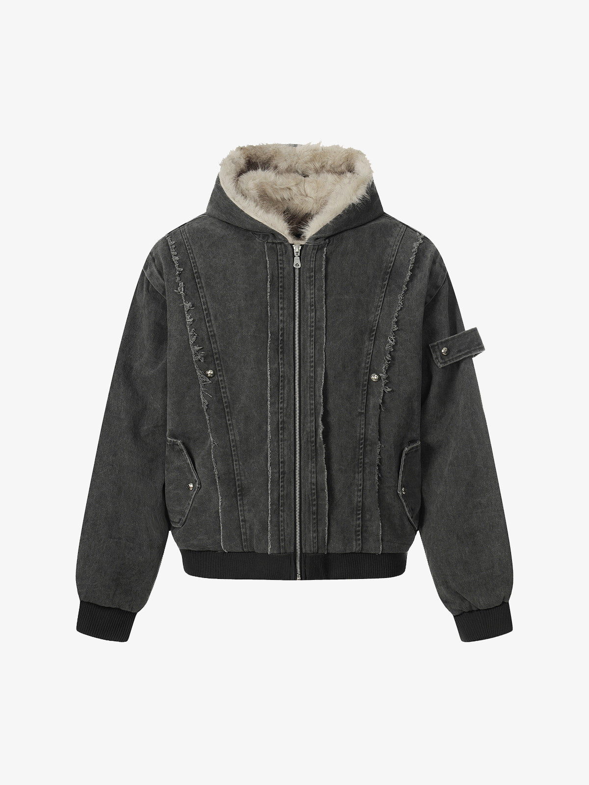 Retro Washed Fleece-lined Hooded Work Jacket-Fineriform