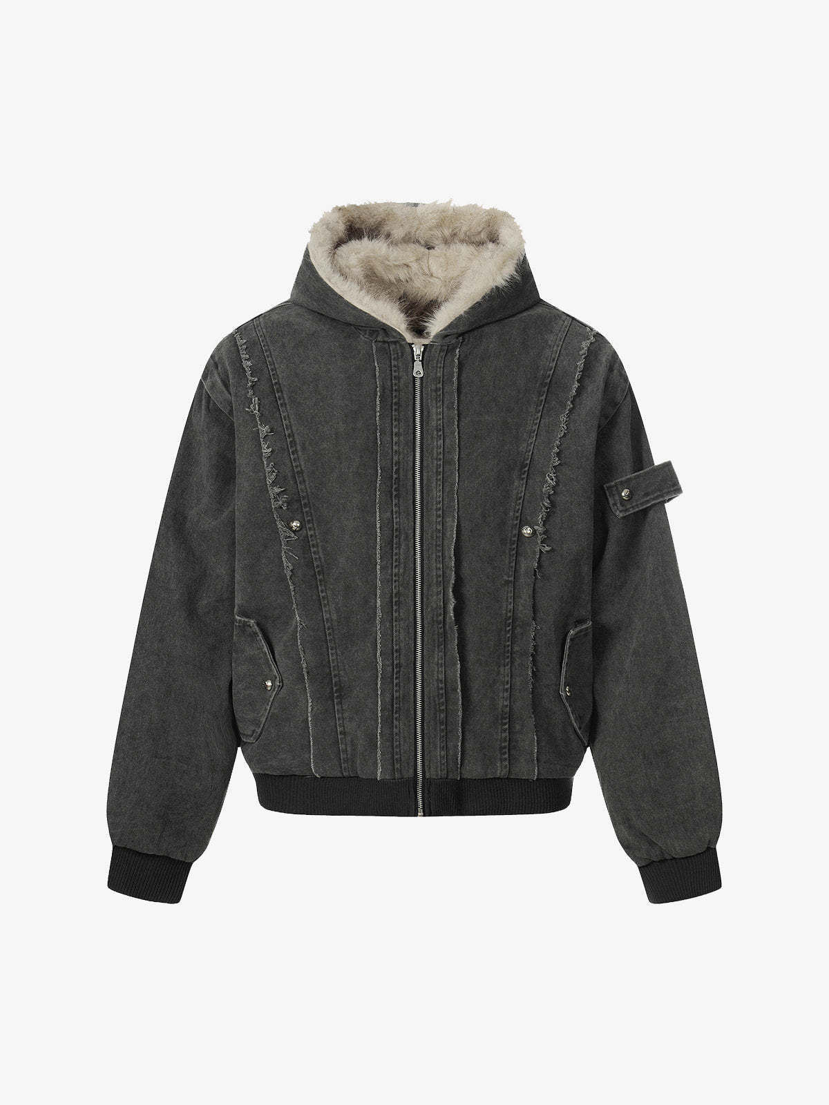 Retro Washed Fleece-lined Hooded Work Jacket-Fineriform
