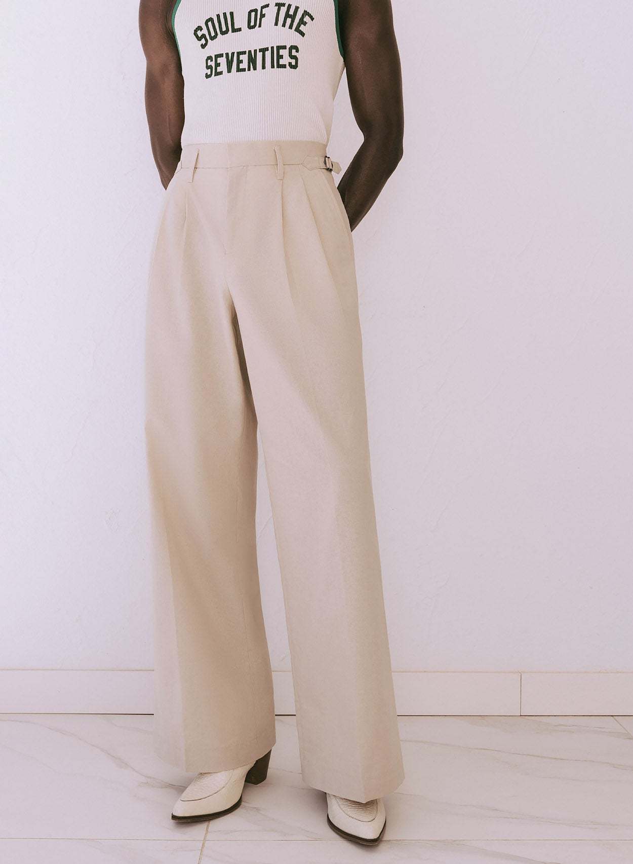 High Waisted Side Buckle Flare Trousers-Fineriform