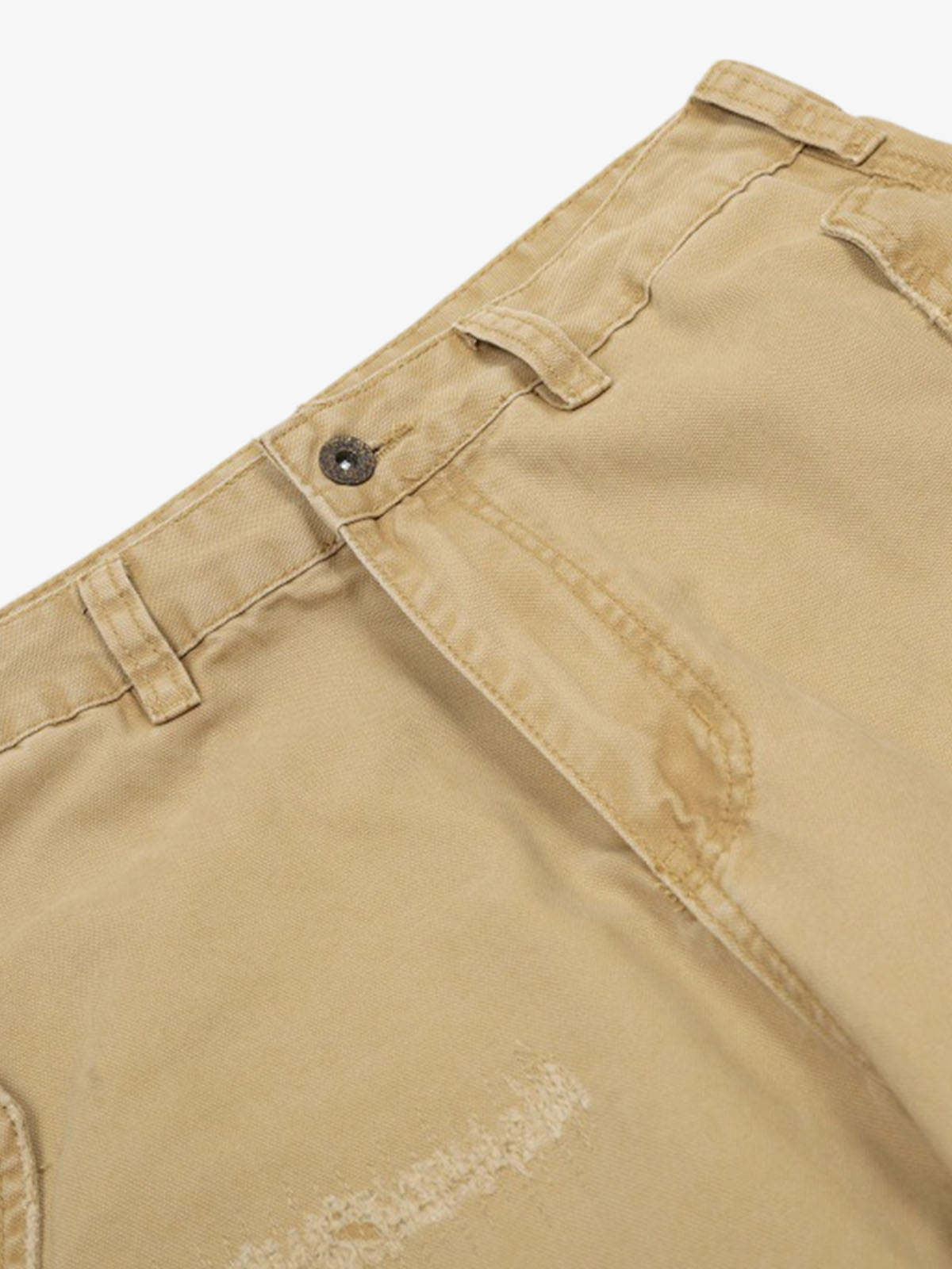 Cotton Hole Patch Pleated Multi-Pocket Cargo Casual Pants-Fineriform