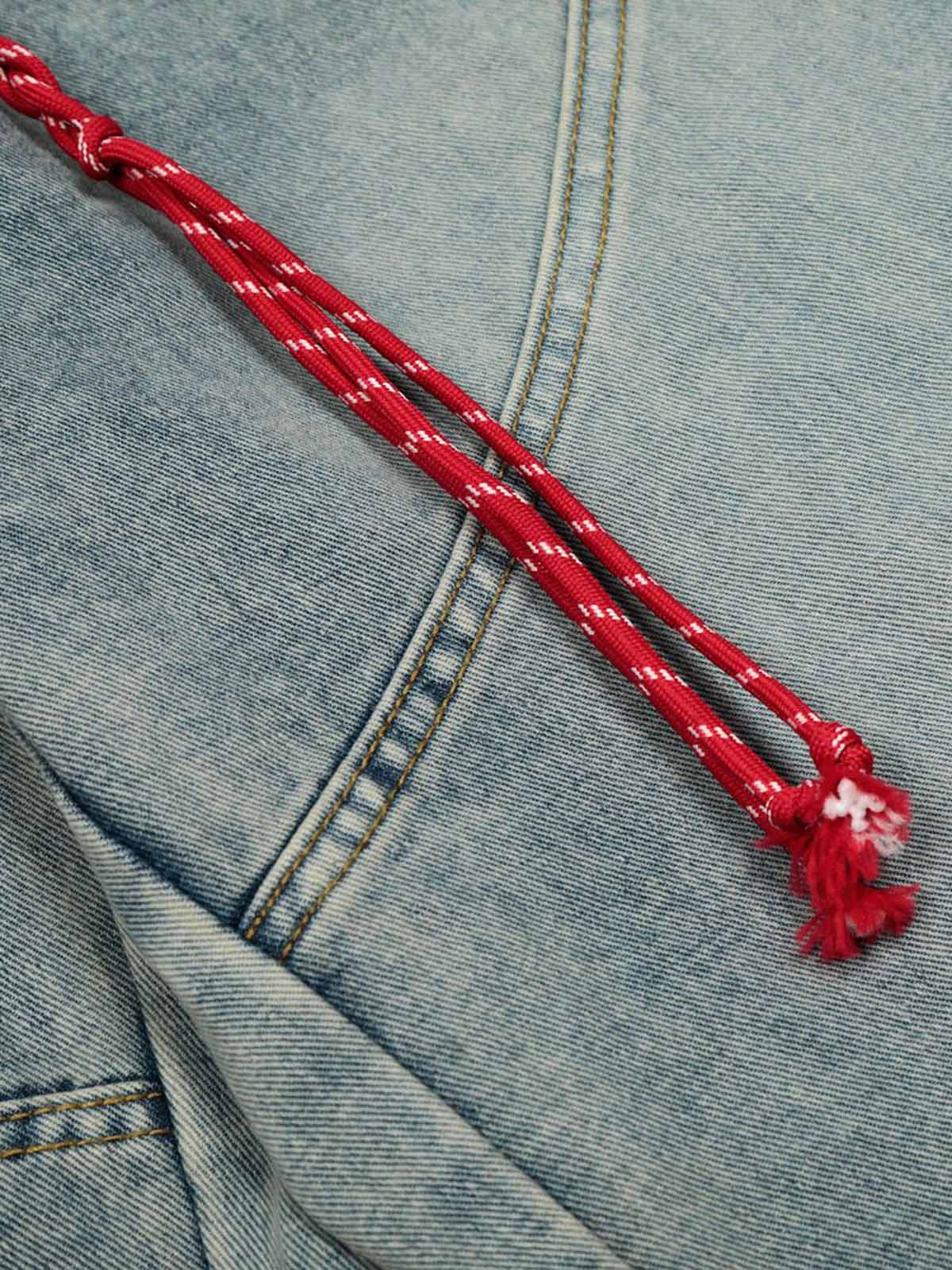 Denim Retro Belt Detail With Patchwork Barrel Jeans - 2490-Fineriform