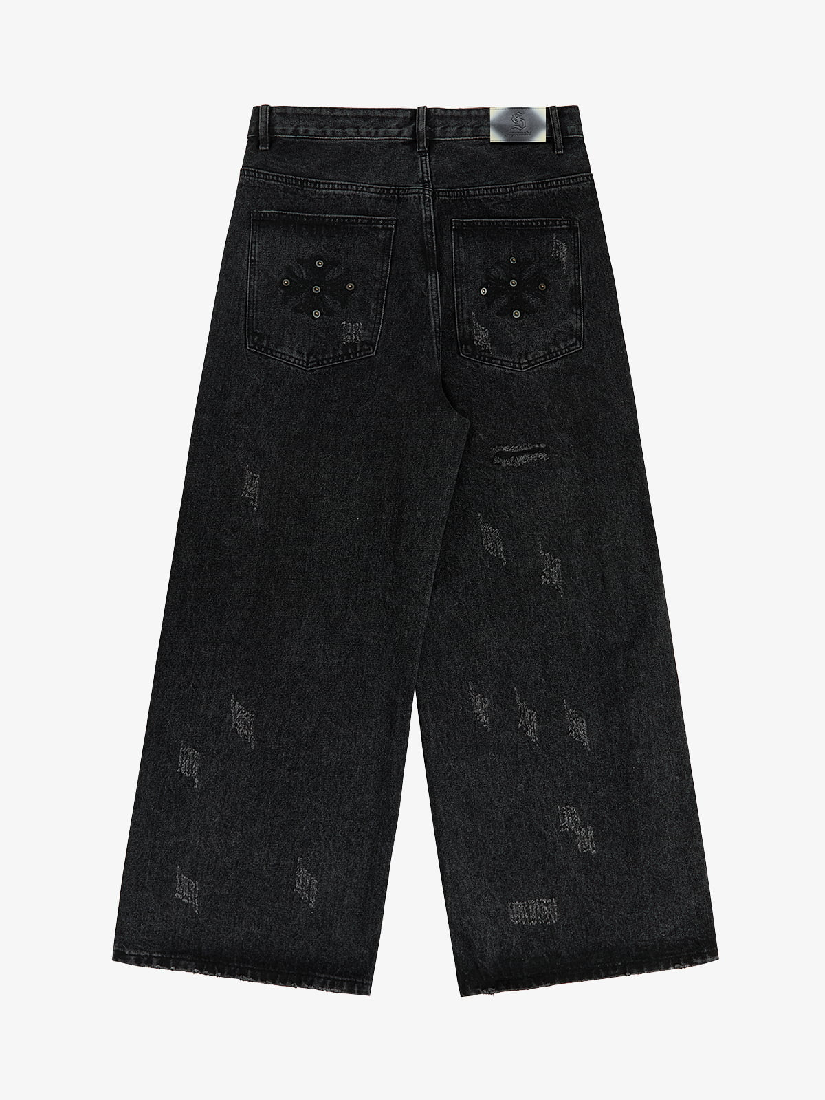 Vintage Washed Distressed Metal Ring Baggy Jeans-Fineriform