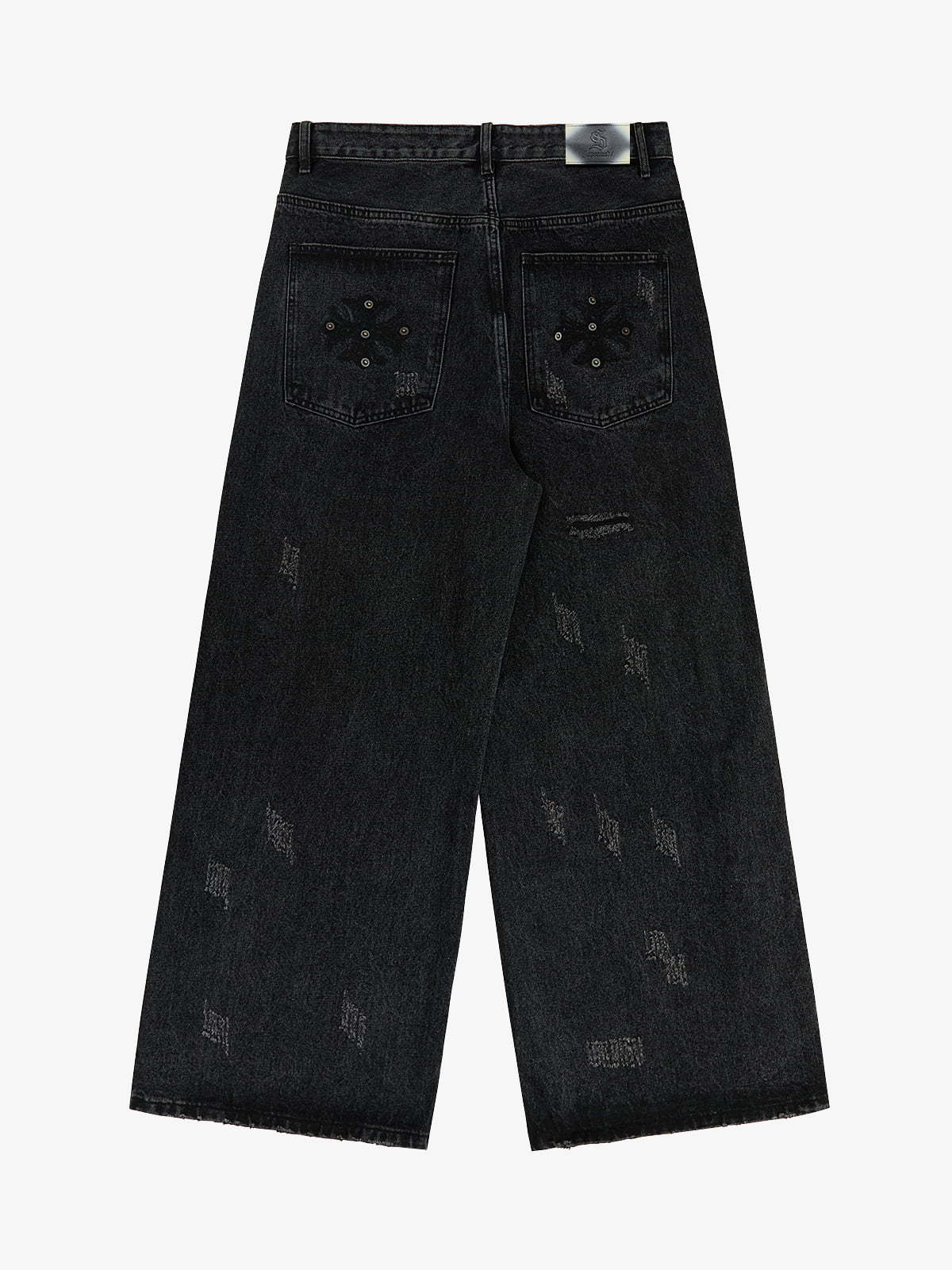 Vintage Washed Distressed Metal Ring Baggy Jeans-Fineriform