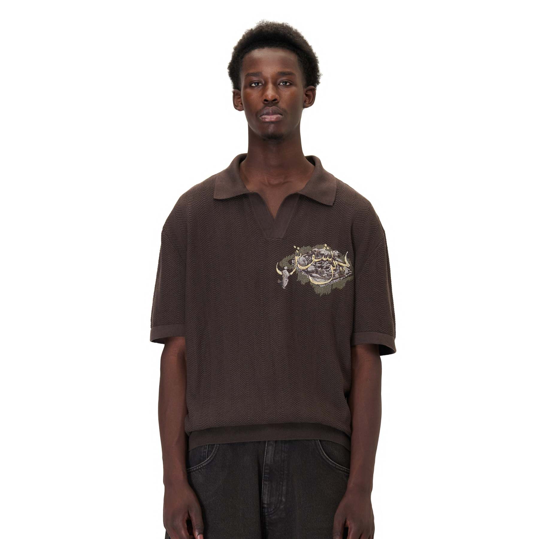 "aziza" polo Knit brown-Fineriform